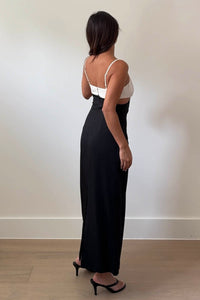 Contrast Crossover V-Neck Midi Dress