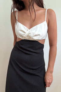 Contrast Crossover V-Neck Midi Dress