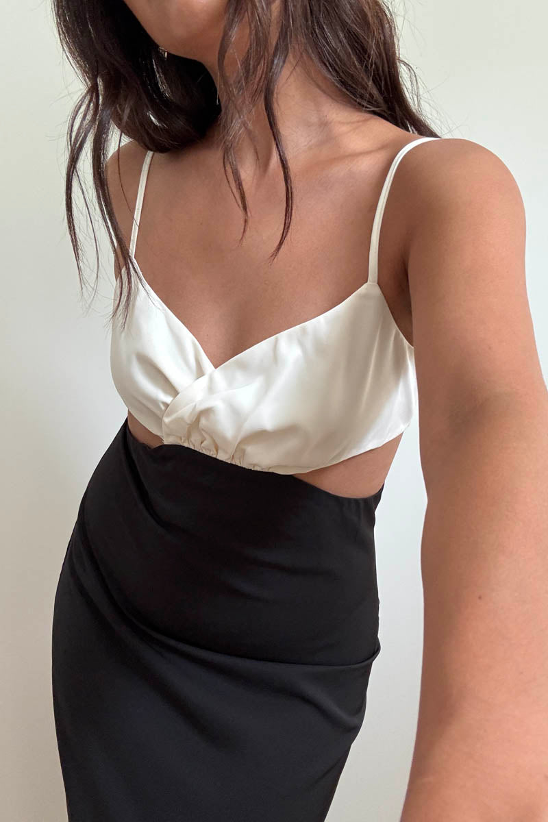 Contrast Crossover V-Neck Midi Dress