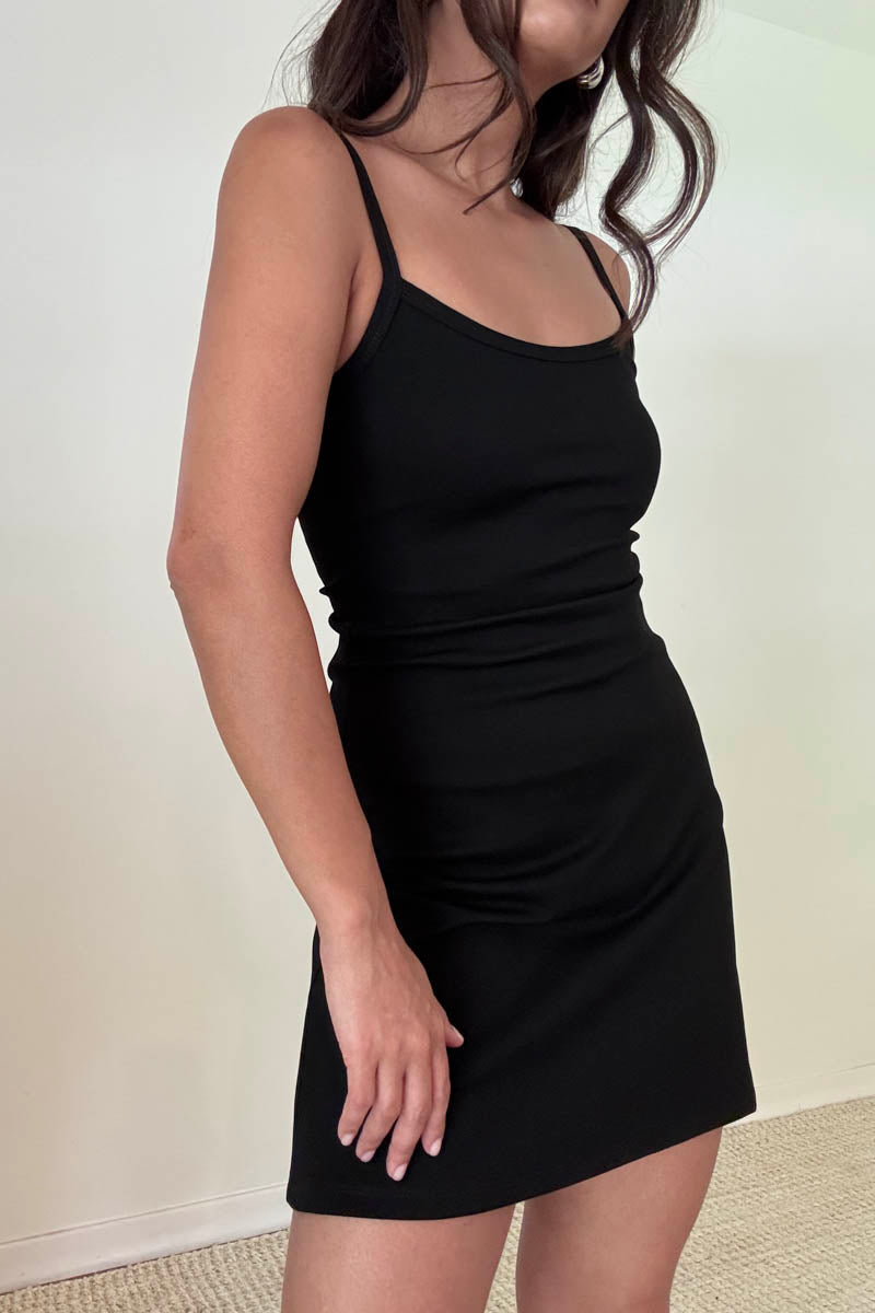 Heavy Rib Spaghetti Strap Bodycon Mini Dress