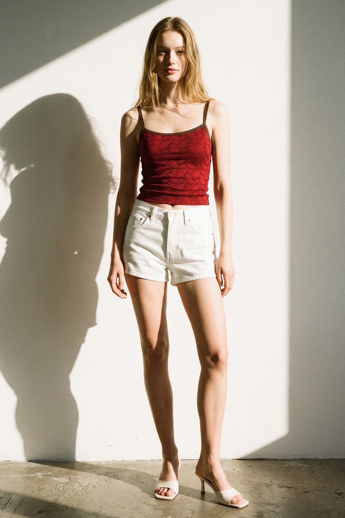 Jacquard Floral Lace Trim Cami Top