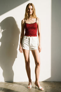 Jacquard Floral Lace Trim Cami Top