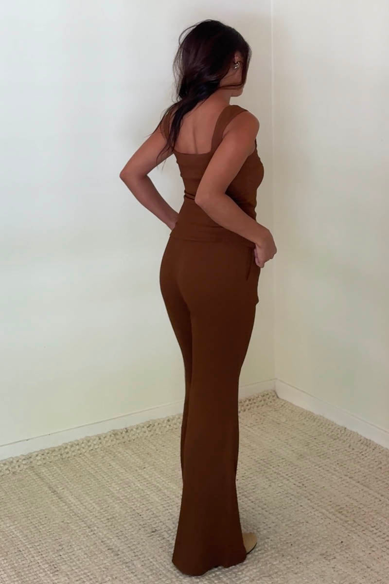 Button Down Top Flare Leg Pants Set
