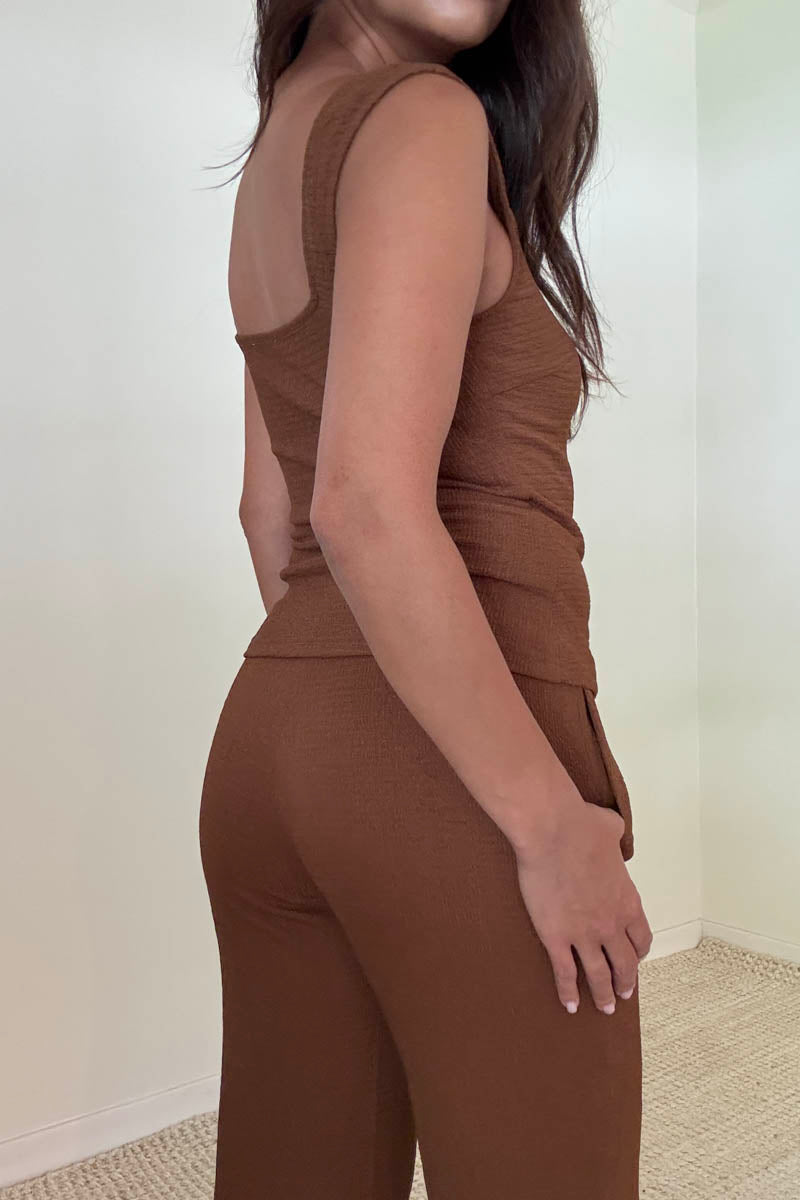 Button Down Top Flare Leg Pants Set