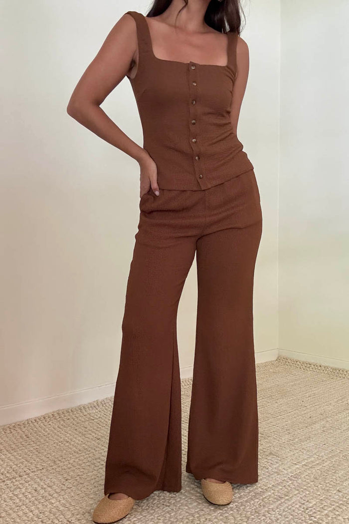 Button Down Top Flare Leg Pants Set