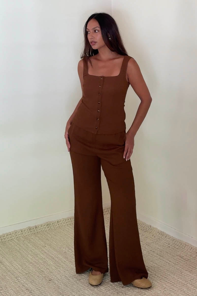 Button Down Top Flare Leg Pants Set