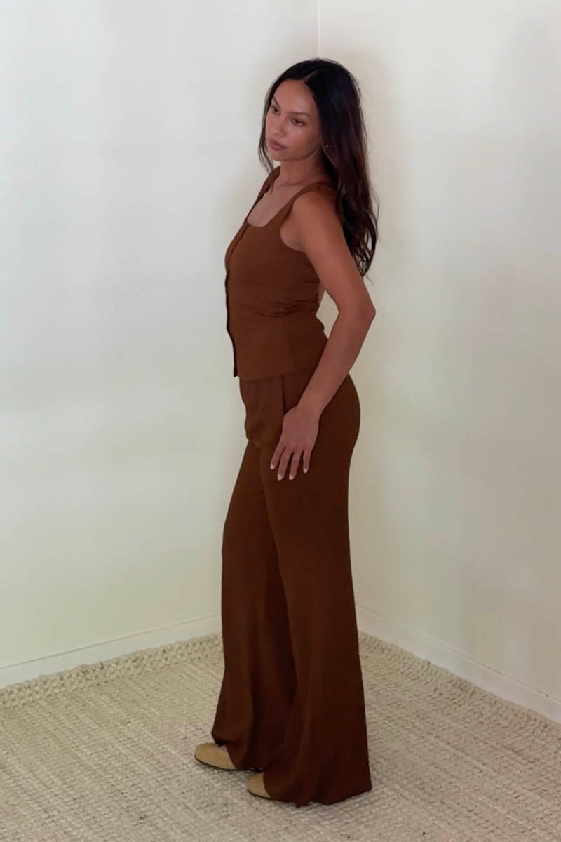 Button Down Top Flare Leg Pants Set