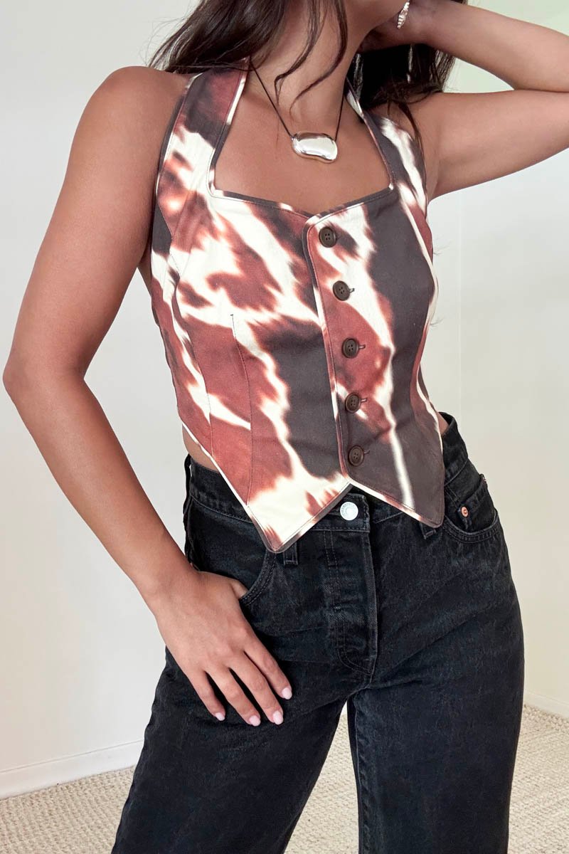 Black Faux Leather Halter Corset Vest
