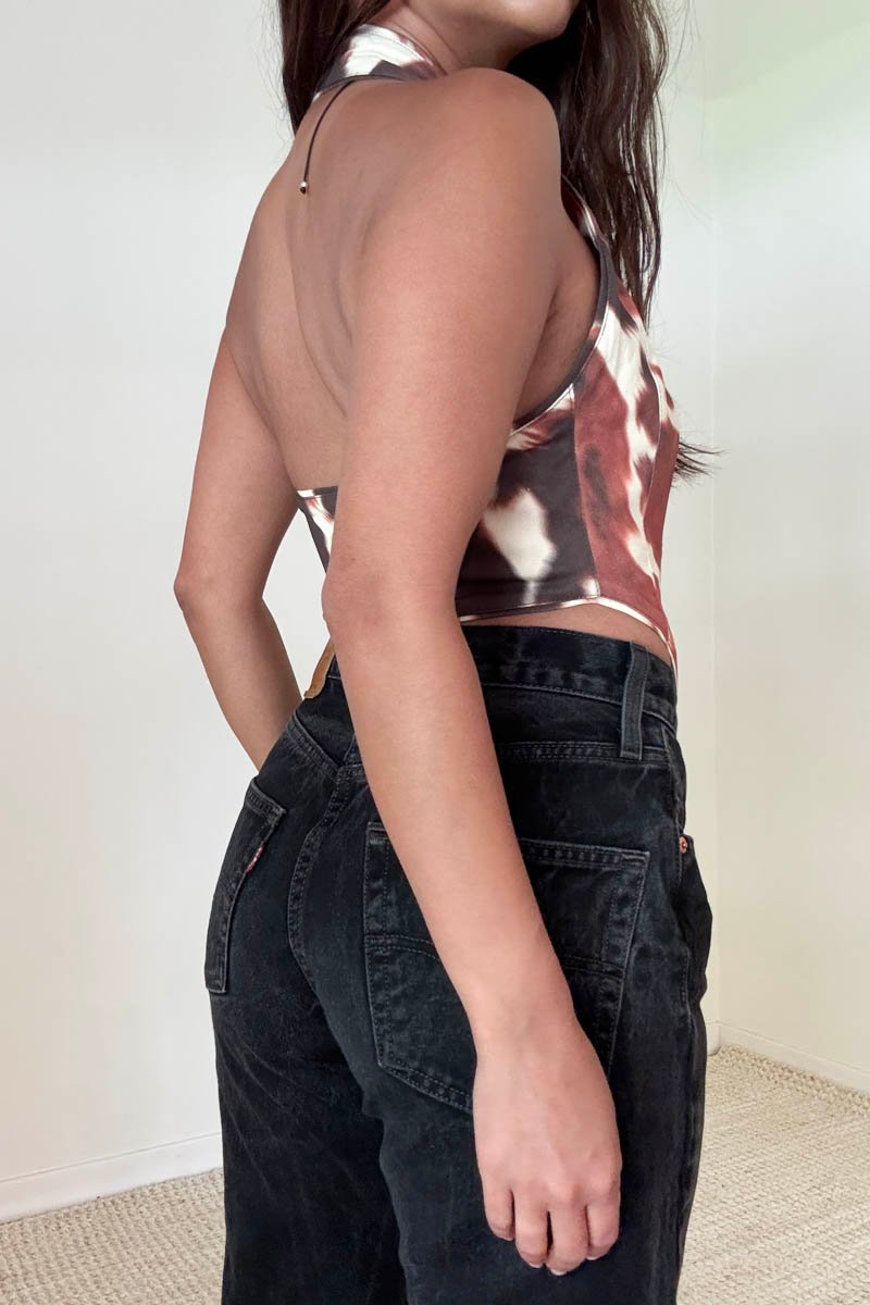 Black Faux Leather Halter Corset Vest