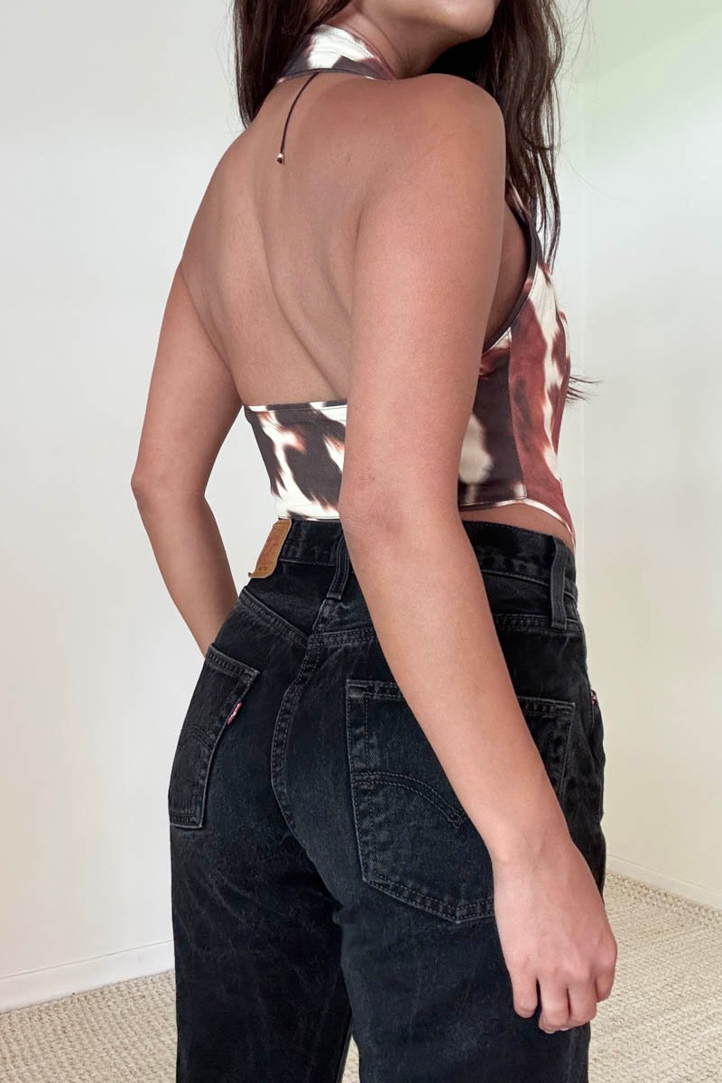 Black Faux Leather Halter Corset Vest
