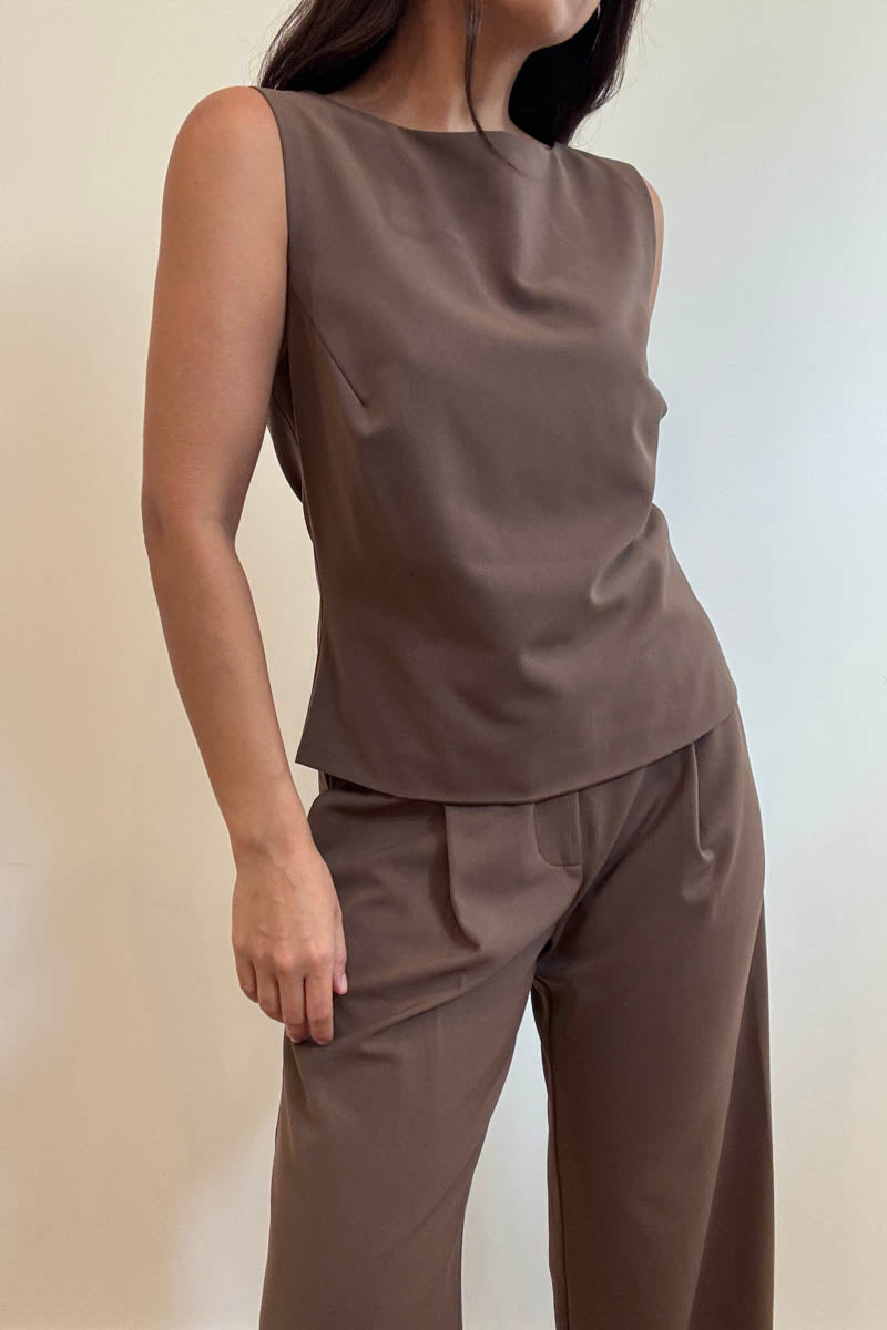 Sleeveless Top Straight Leg Pants Set