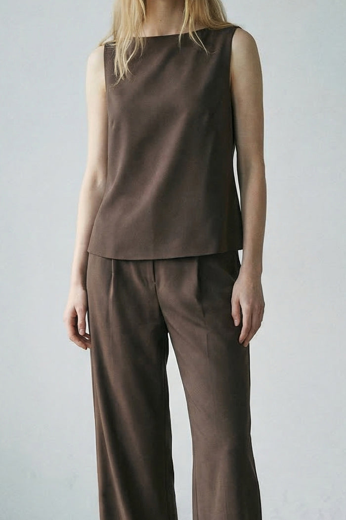 Sleeveless Top Straight Leg Pants Set