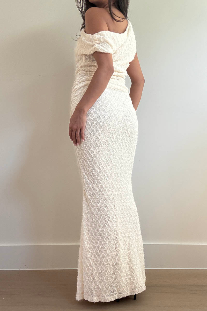 Off Shoulder Top Maxi Skirt Knit Set