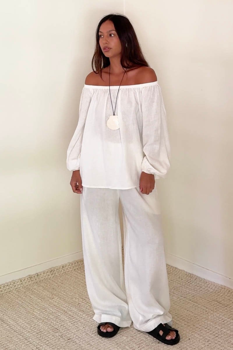 2 Piece Linen Off The Shoulder Top & Pants Sets
