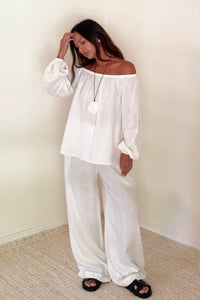 2 Piece Linen Off The Shoulder Top & Pants Sets