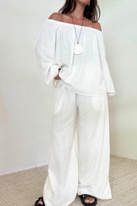 2 Piece Linen Off The Shoulder Top & Pants Sets