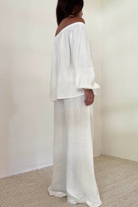 2 Piece Linen Off The Shoulder Top & Pants Sets