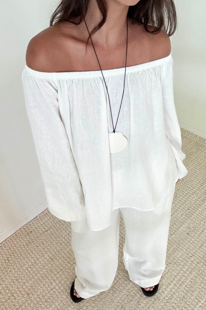 2 Piece Linen Off The Shoulder Top & Pants Sets