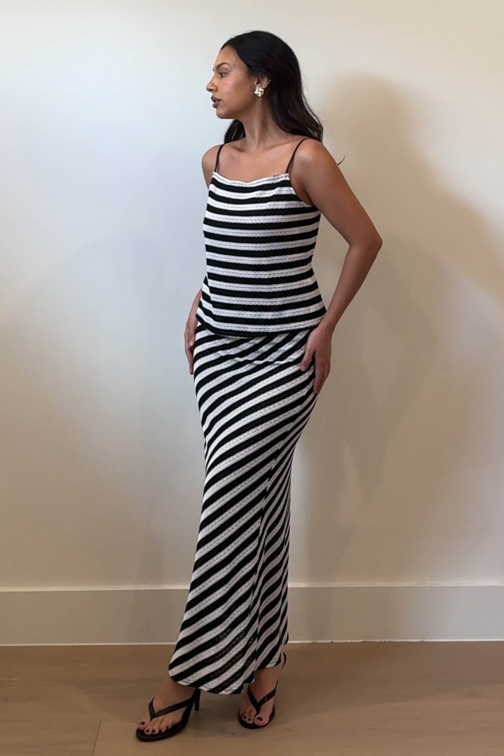 Stripe Knit Tie Back Top & Long Skirt Set