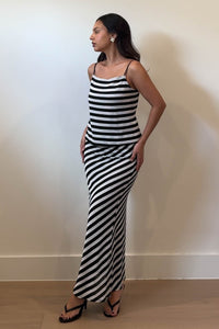 Stripe Knit Tie Back Top & Long Skirt Set