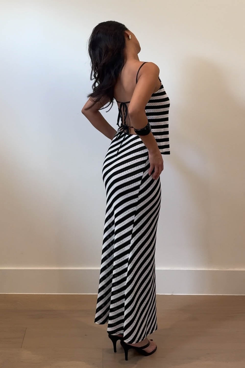 Stripe Knit Tie Back Top & Long Skirt Set