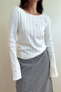 Pointelle Knit Boat Neck Top