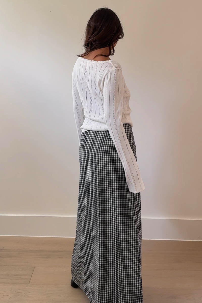 Pointelle Knit Boat Neck Top