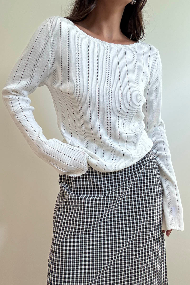 Pointelle Knit Boat Neck Top
