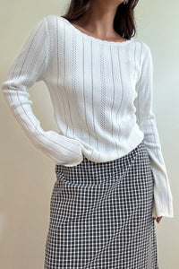 Pointelle Knit Boat Neck Top
