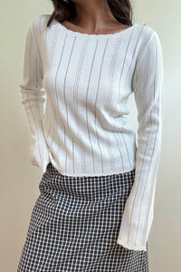 Pointelle Knit Boat Neck Top