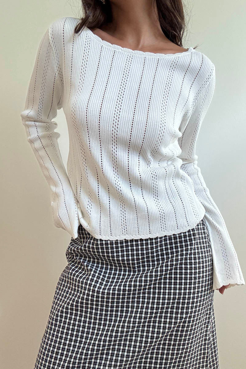 Pointelle Knit Boat Neck Top