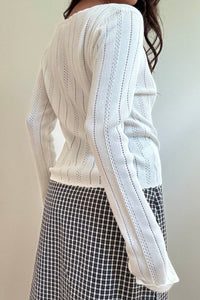 Pointelle Knit Boat Neck Top
