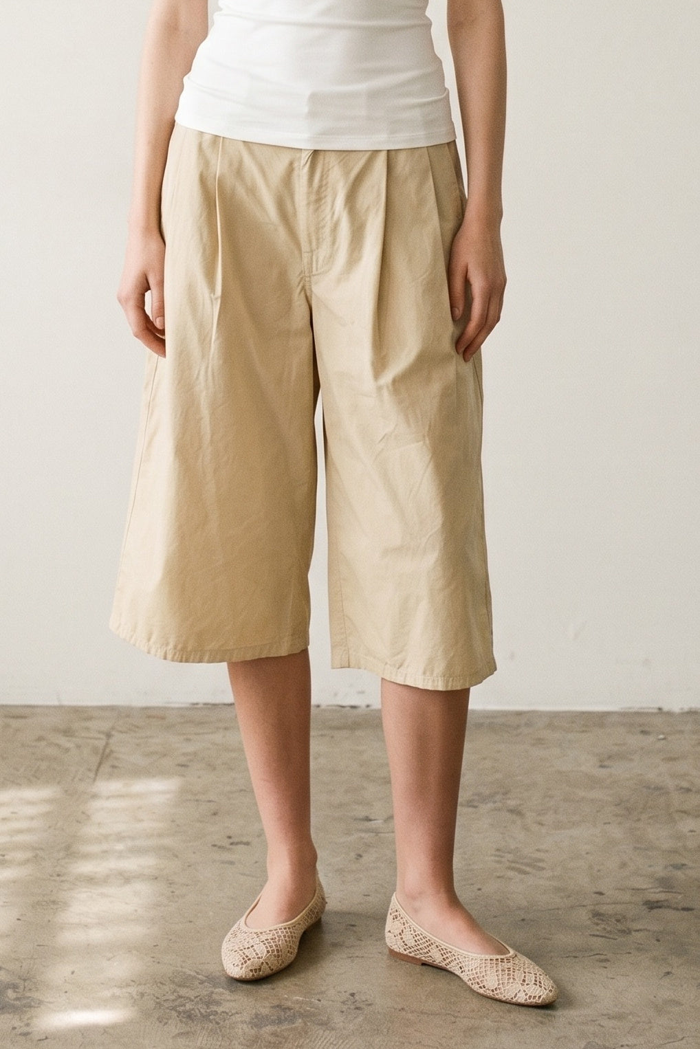Pleated Cotton Jorts
