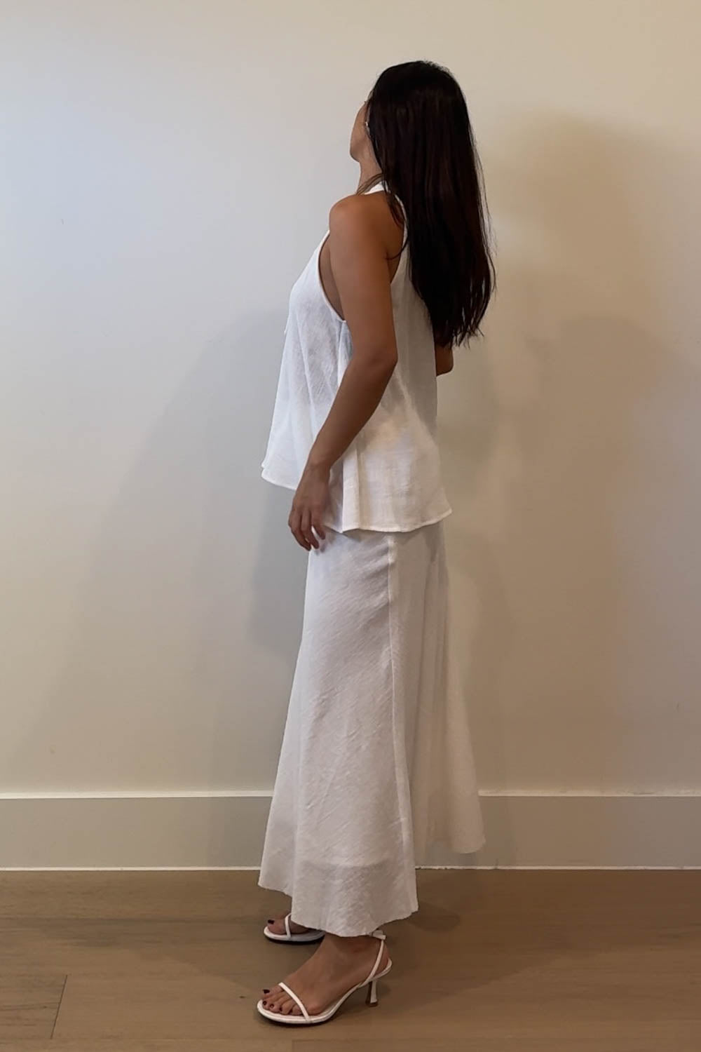 Wrinkled Ramie Halter Top And Pants Set