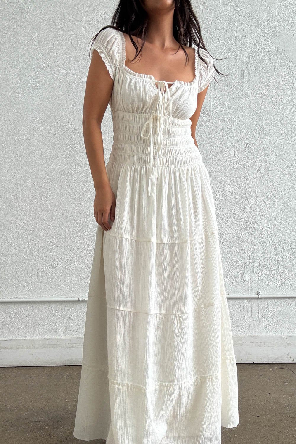 Cotton Smocked Tiered Maxi Dress