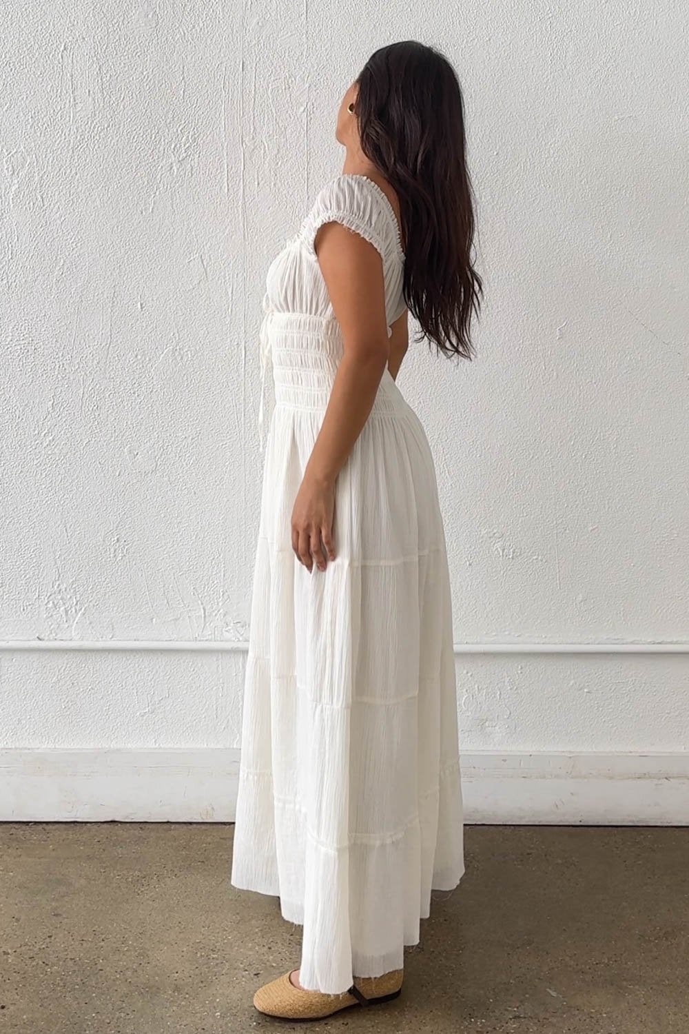 Cotton Smocked Tiered Maxi Dress