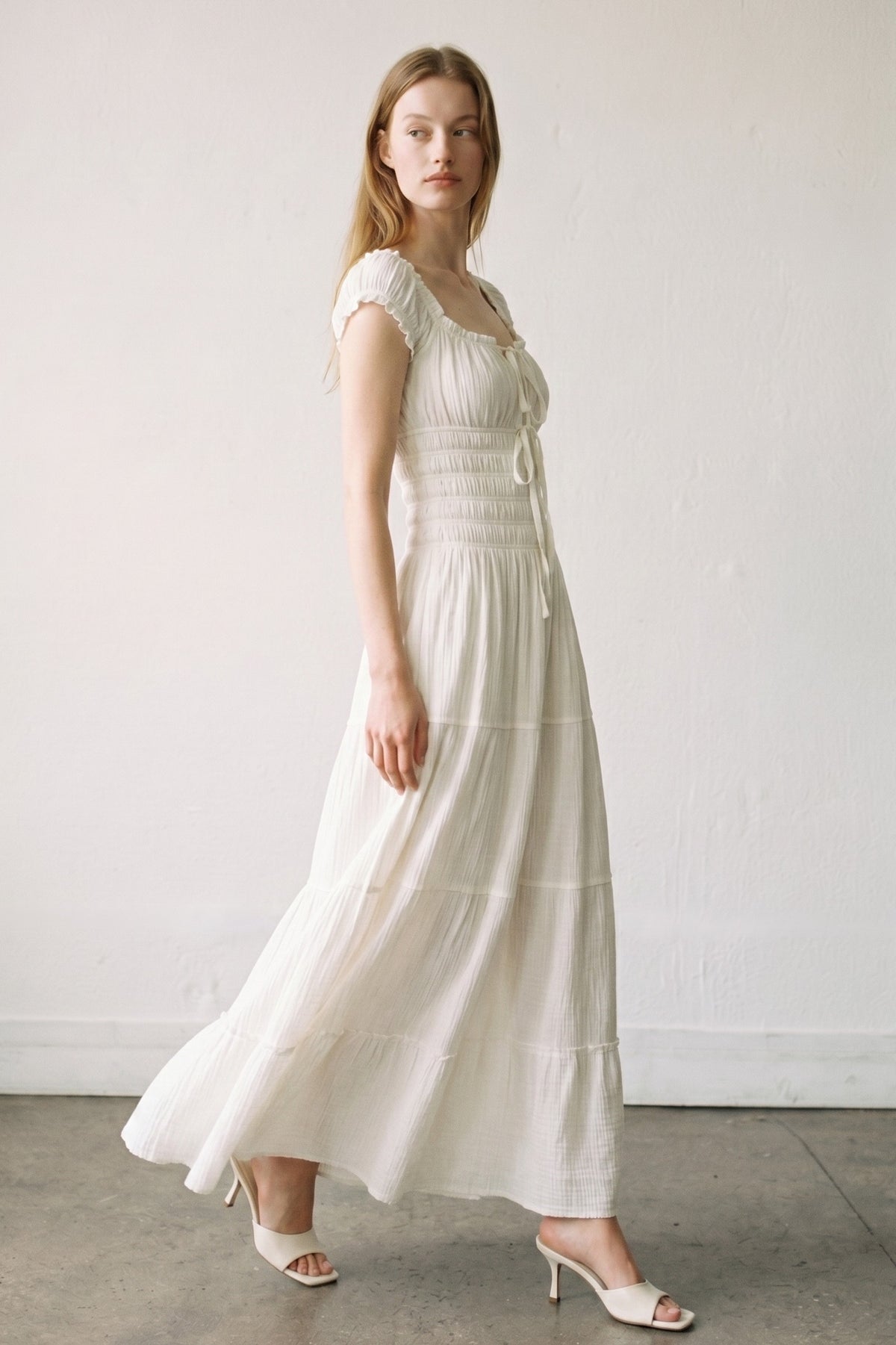 Cotton Smocked Tiered Maxi Dress