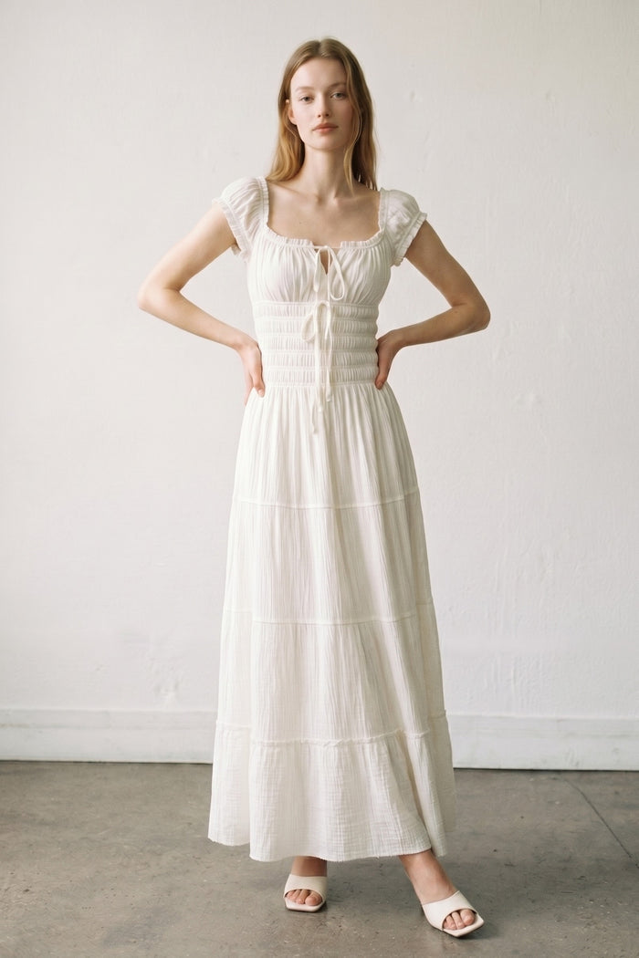 Cotton Smocked Tiered Maxi Dress