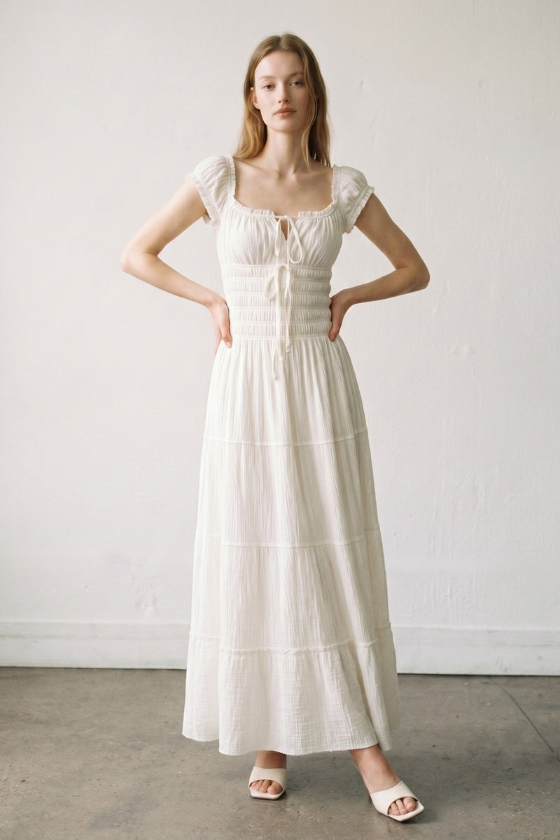Cotton Smocked Tiered Maxi Dress