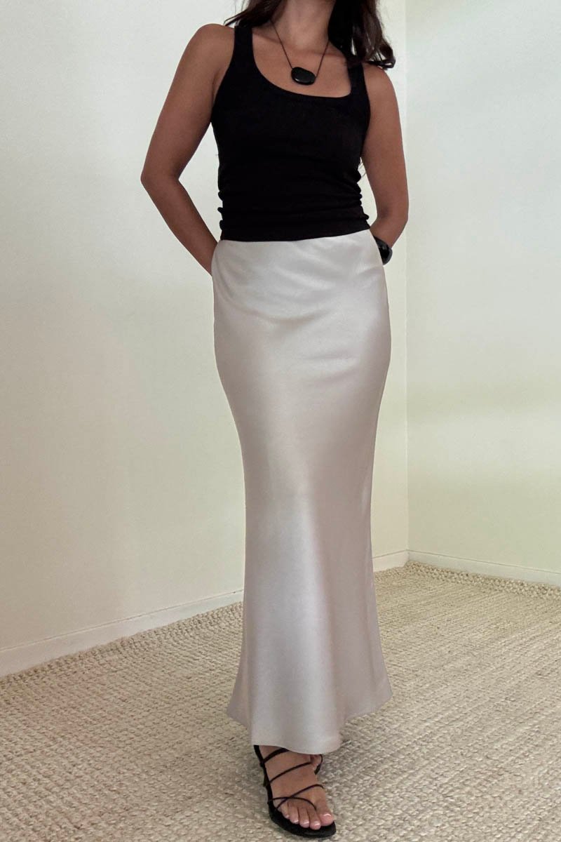 Satin Bias Cut Midi Mermaid Skirt