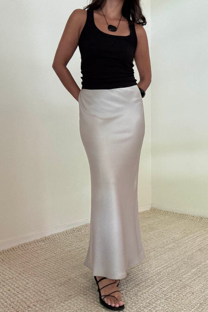 Satin Bias Cut Midi Mermaid Skirt