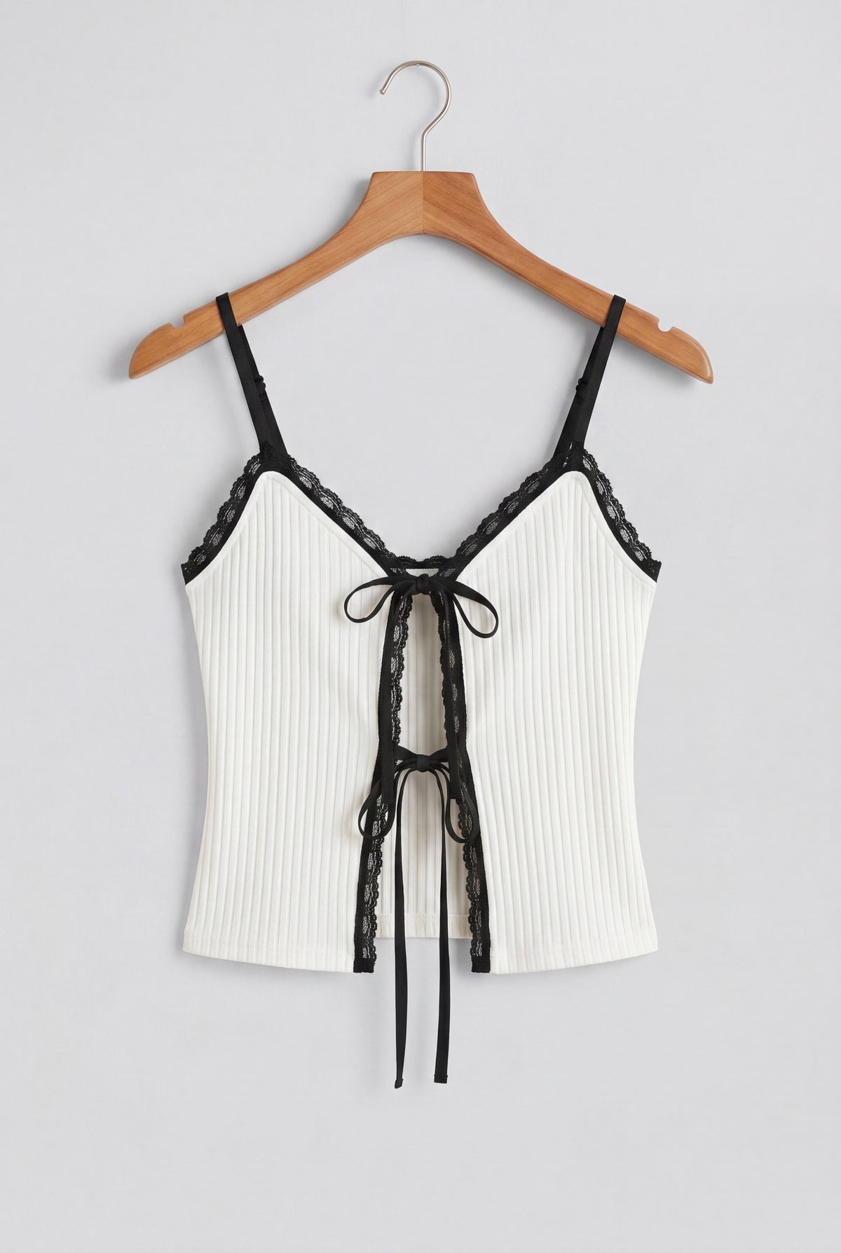 Contrast Lace Trim Front Tie Top