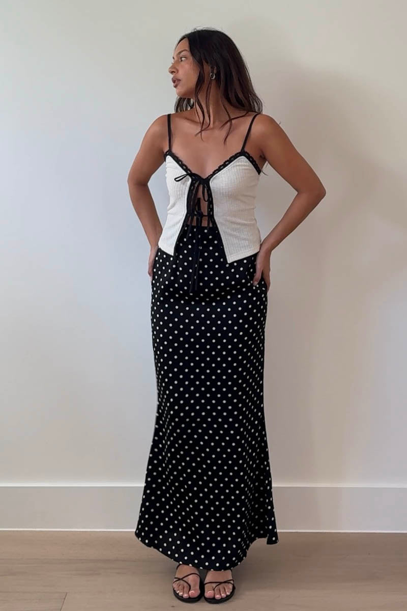 Contrast Lace Trim Front Tie Top