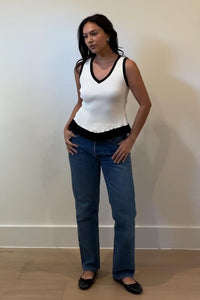 Contrast Ruffle Pointed Hem Knit Top