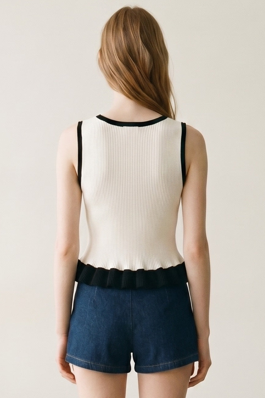 Contrast Ruffle Pointed Hem Knit Top