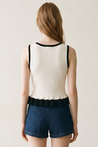 Contrast Ruffle Pointed Hem Knit Top