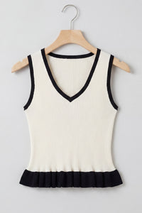 Contrast Ruffle Pointed Hem Knit Top
