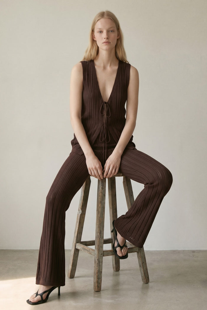 Openwork Tie Front Knit Vest Set
