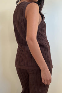 Openwork Tie Front Knit Vest Set