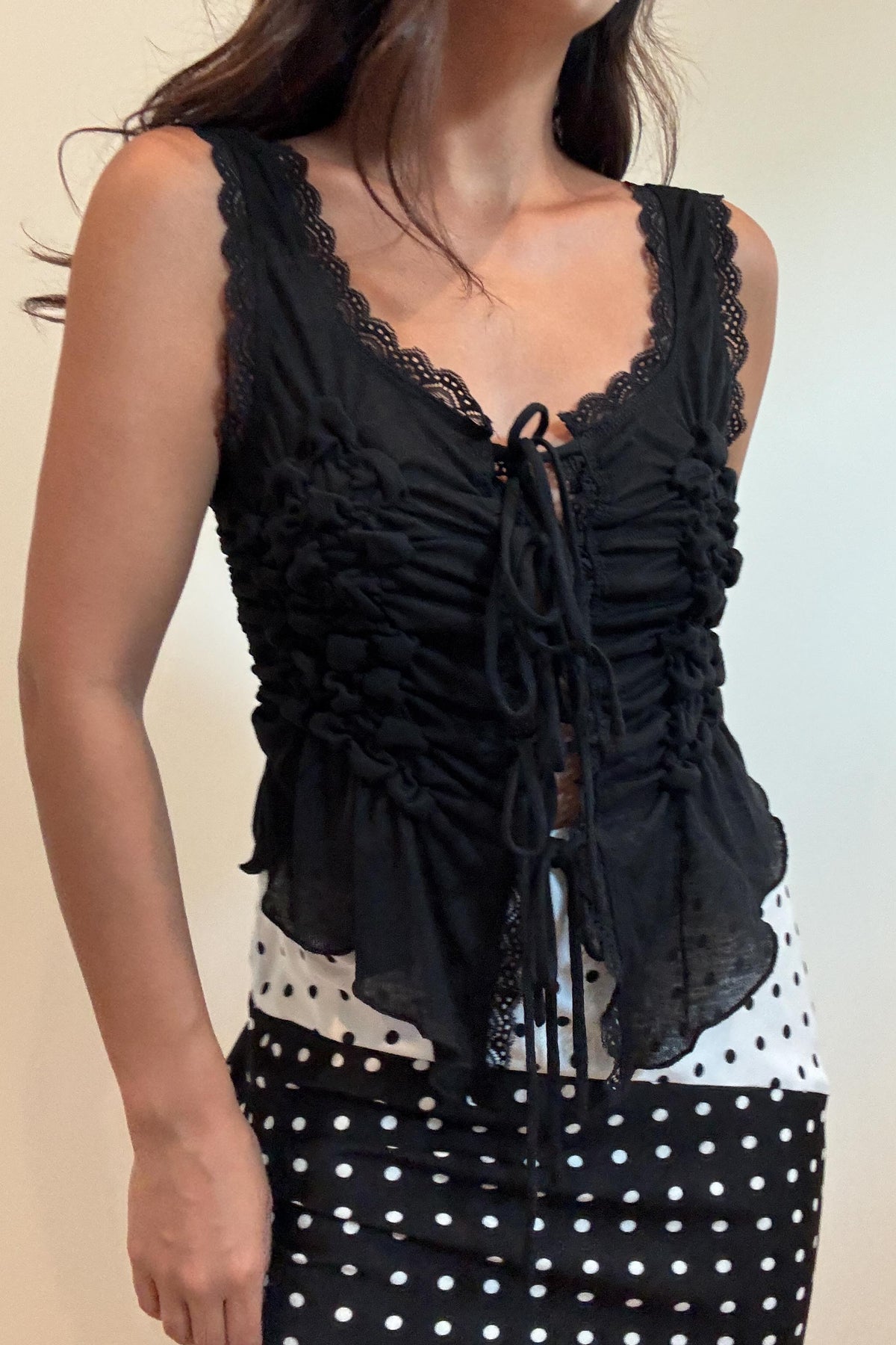 Sleeveless Front Tie Ruched Top